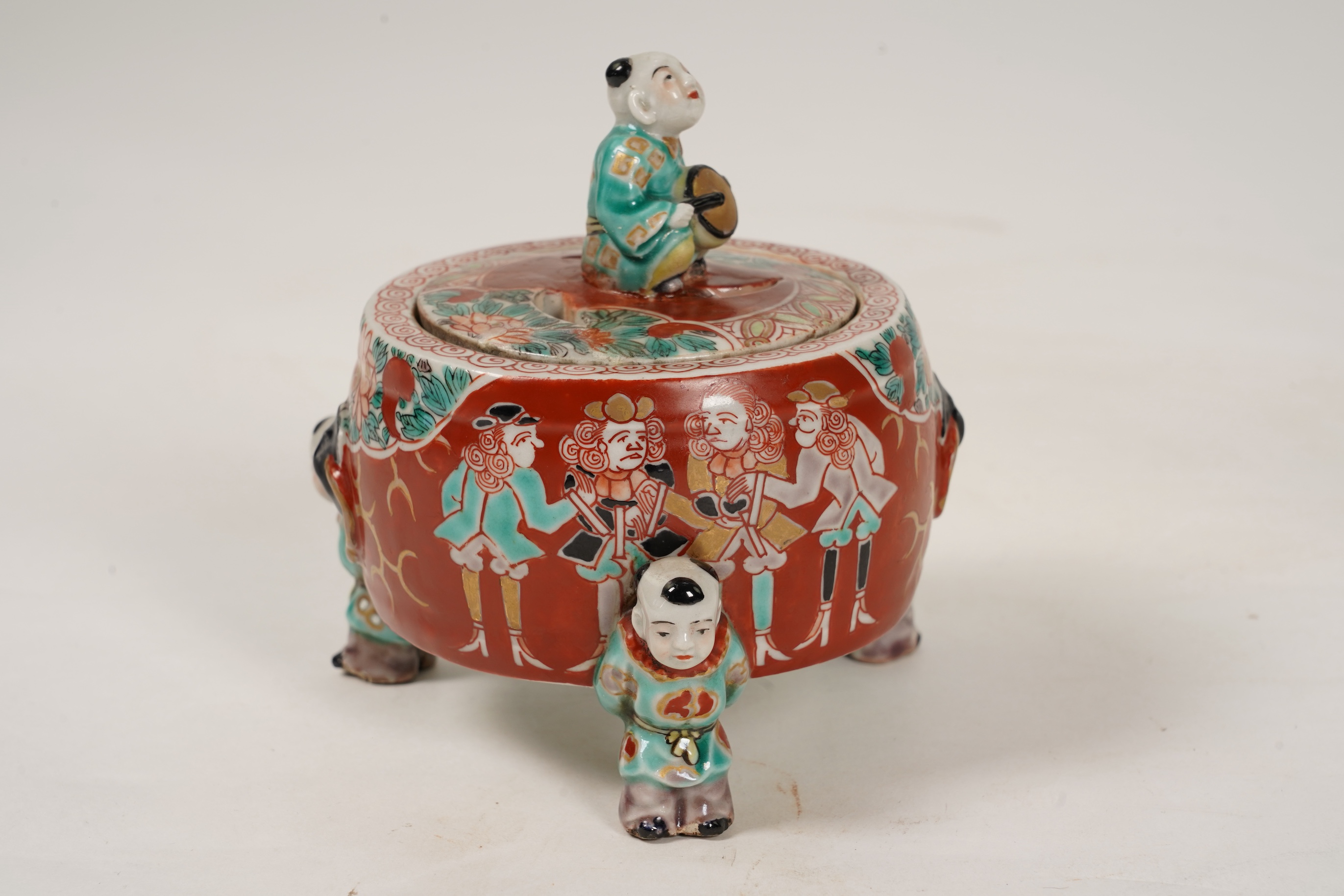 An unusual Japanese ’black ship’ porcelain koro and cover, 19th century